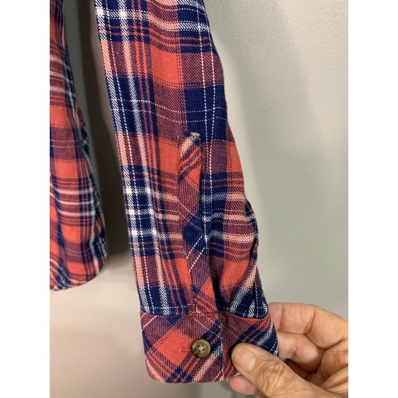 J Jill Denim Women Petite Plaid Button Down Long Sleeve Shirt red Navy XSP - Picture 6 of 13